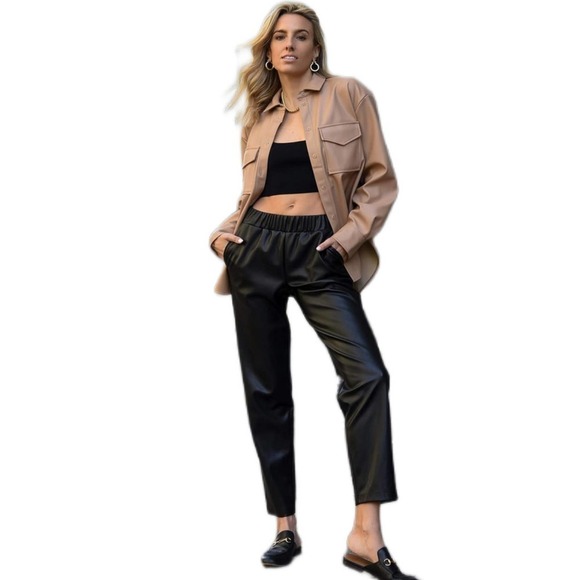 NWT lisadnyc x The Drop Black Vegan Leather Pull On Jogger Pants Size XL - Picture 1 of 8
